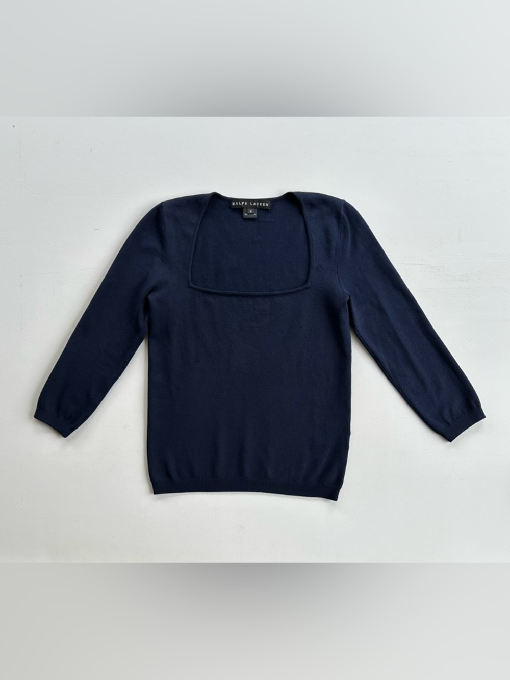 Ralph Lauren Black Label Silk Blend Top Square Neck Navy Blue Womens Size Medium